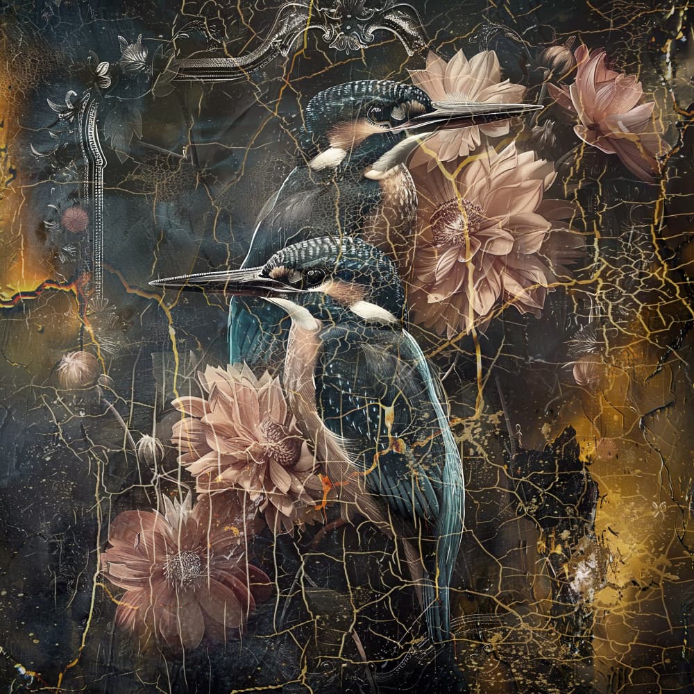 Kingfishers Golden Cracks by Rafal Kulik — canvas wall art