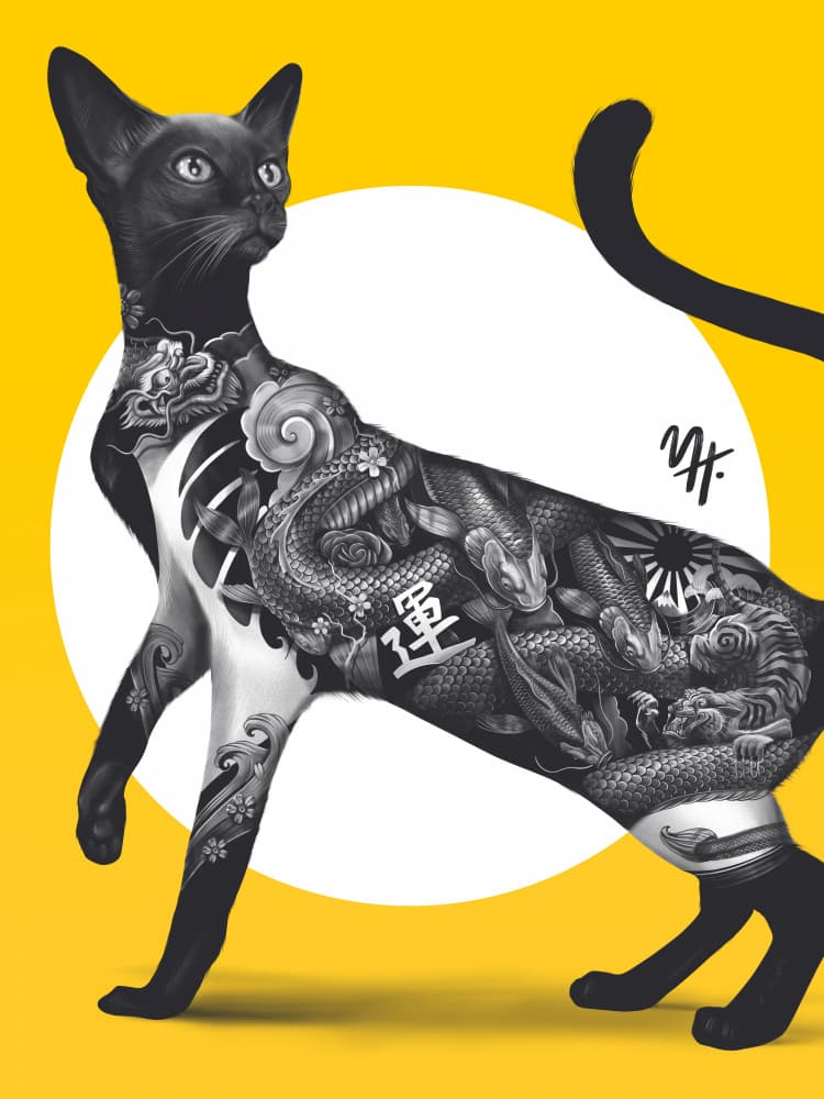 Japanese Tattoo Cat by Mark Harrison — canvas wall art