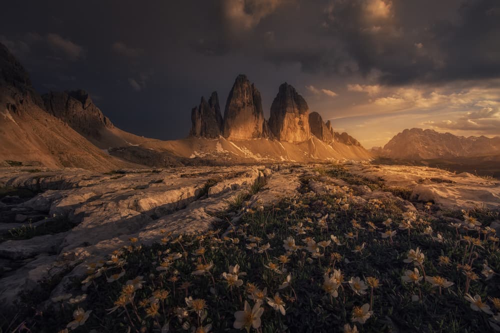 Three Peaks Golden Glow by David Martin Castan — canvas wall art
