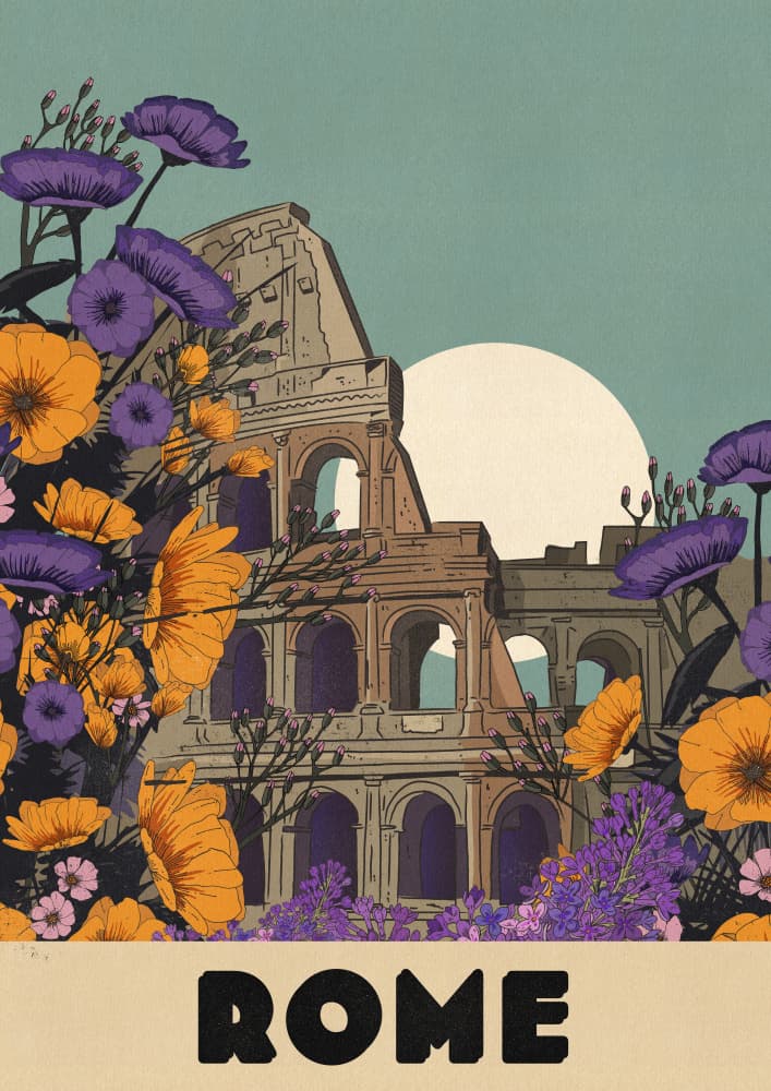 Rome's Floral Colosseum by Nicholas — canvas wall art