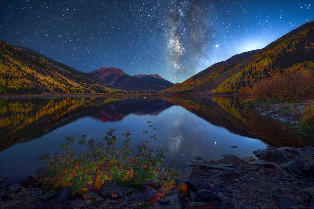 Starry Autumn Lake Reflection by Mei Xu — canvas wall art