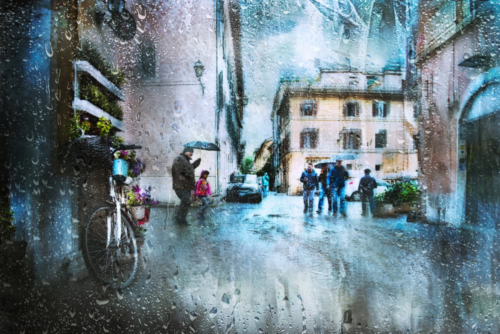 Rainy City Street by Nicodemo Quaglia — canvas wall art