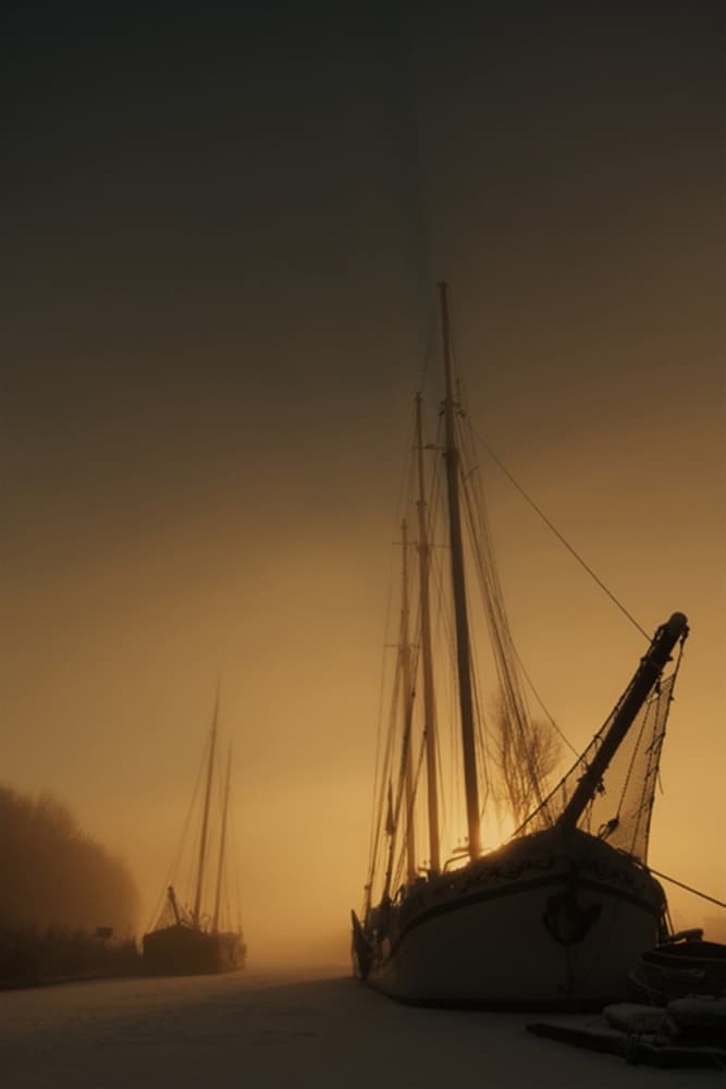 Golden Foggy Harbor by Jacob Tuinenga — canvas wall art