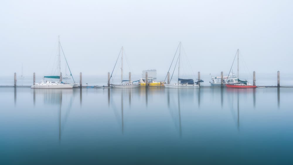 Misty Harbor Reflections by Nichole Chen — canvas wall art