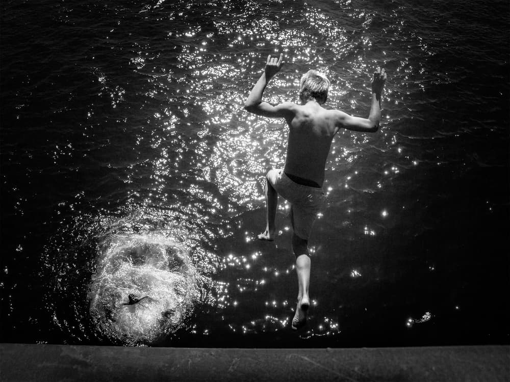 Sunlit Summer Water Jump by Laura Mexia — canvas wall art