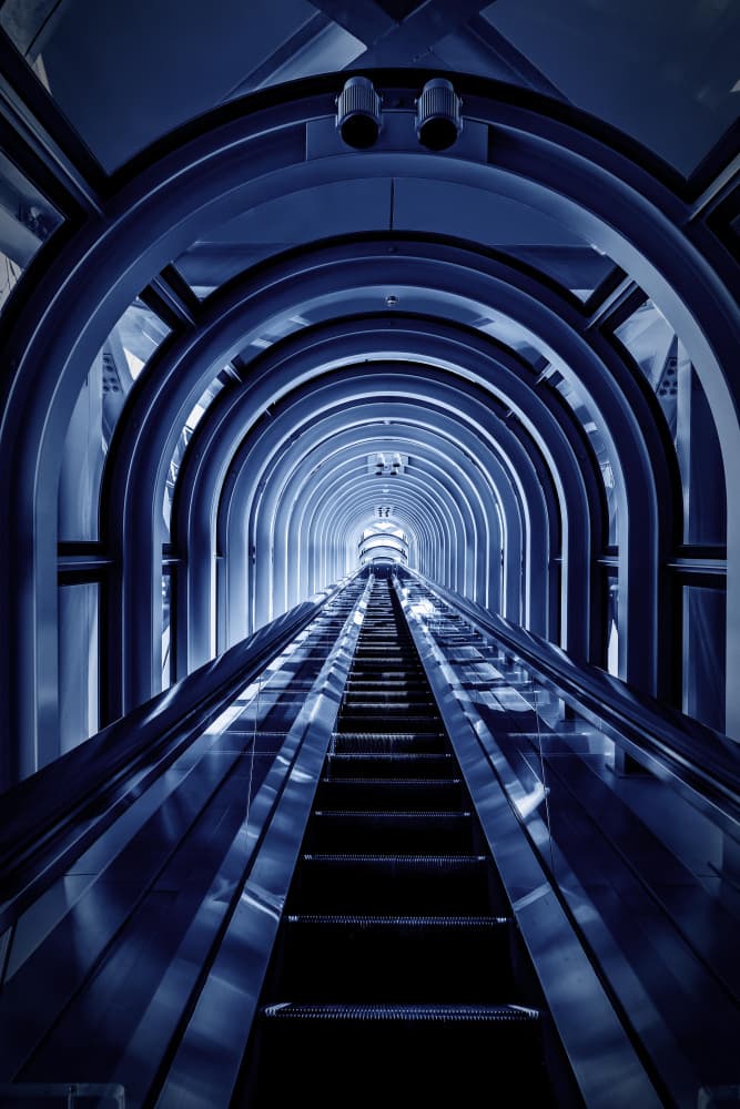 Deep Blue Escalator Ascent by Atsushi Inamura — canvas wall art