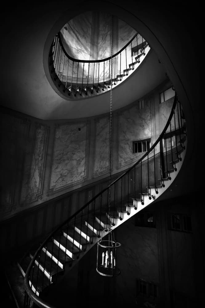 Dark Spiral Staircase by Jorge Pimenta — canvas wall art