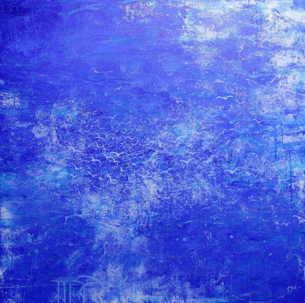 Abstract Blue Sea Birds by Wayne Sleeth — canvas wall art