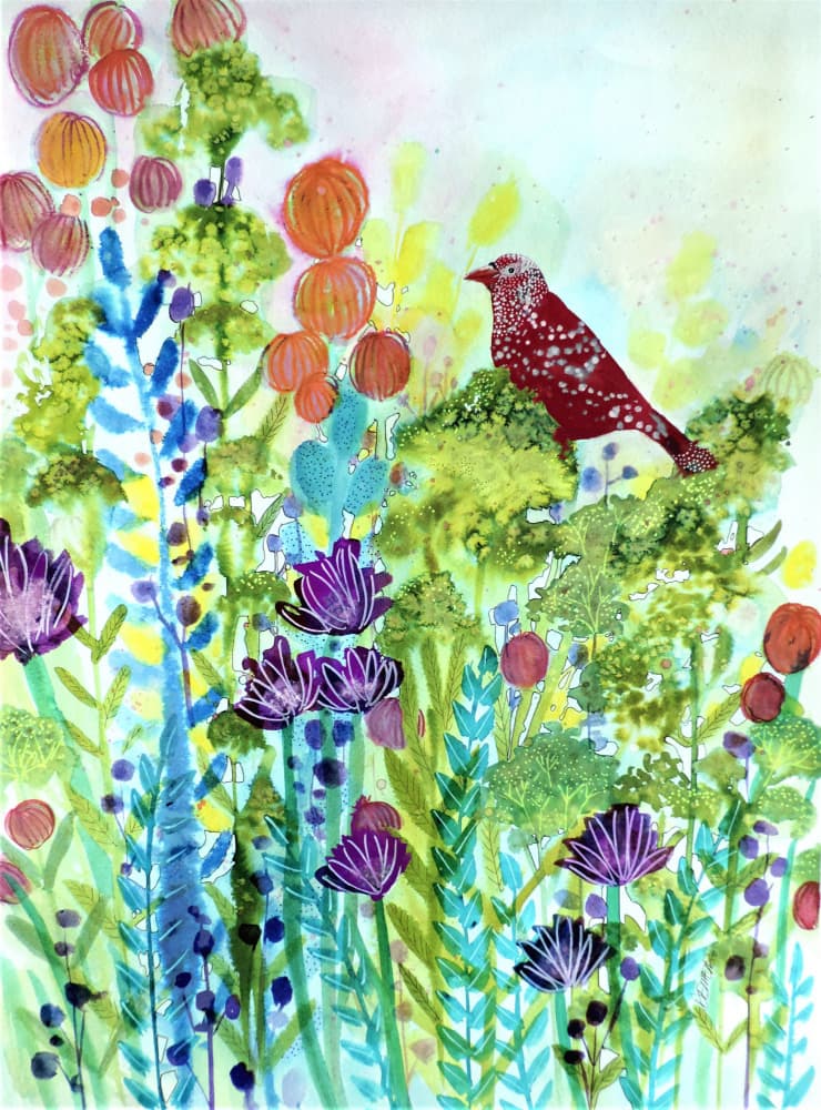 Colorful Garden Bird by Sylvie Demers — canvas wall art