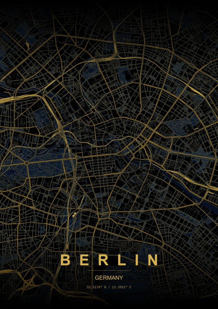 Golden Berlin Map by HUGO — canvas wall art