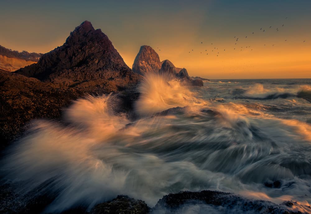 Golden Coastal Waves by Ruiqing P. — canvas wall art