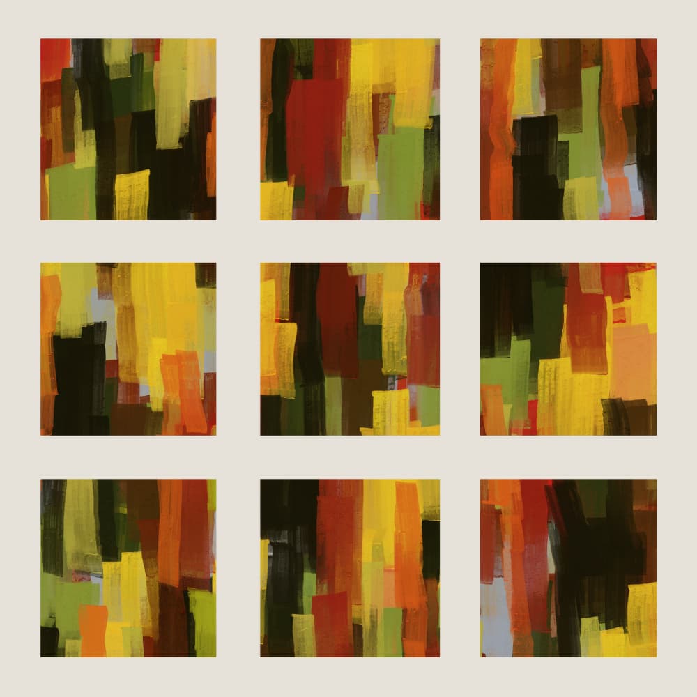 Vibrant Autumn Blocks by MANSI SAXENA — canvas wall art