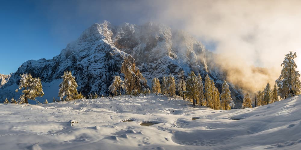 Golden Winter Mountains by Ales Krivec — canvas wall art
