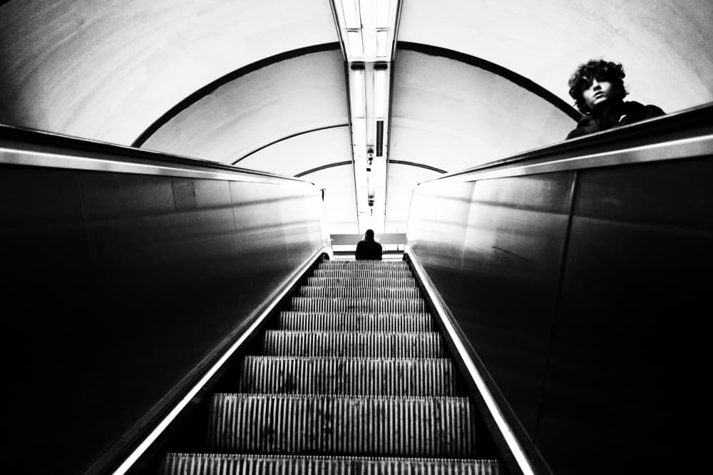 Subway Escalator Journey by Ali Ayer — canvas wall art