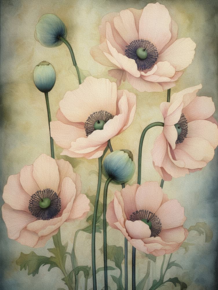 Delicate Pink Poppies by Bilge Paksoylu — canvas wall art
