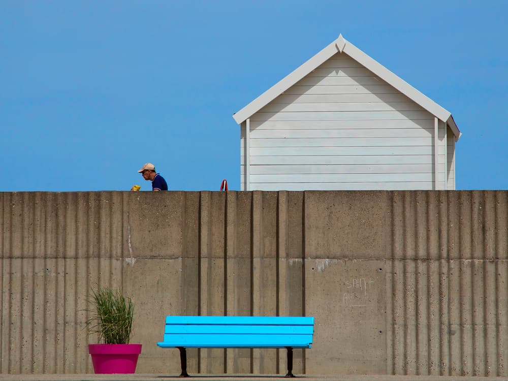 Blue Bench And Beach Hut by Massimo Della Latta — canvas wall art