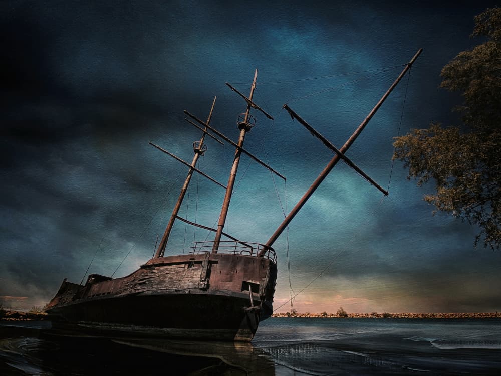 Dramatic Shipwreck Evening by Gu and Hongchao — canvas wall art