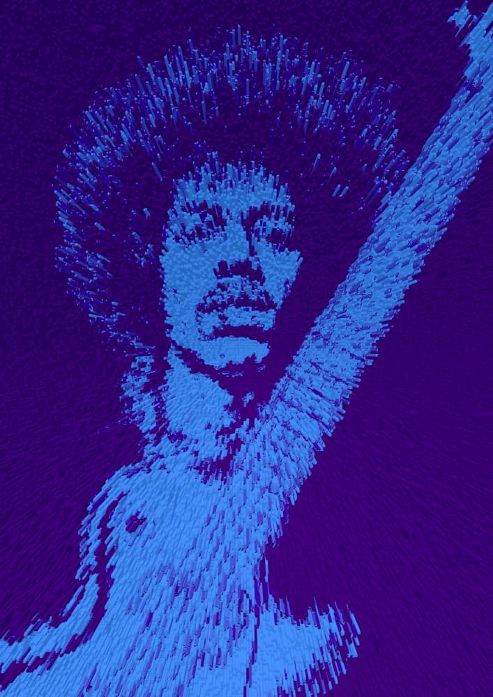 Jimi Hendrix guitar extrusion effect by Carlo Kaminski — canvas wall art