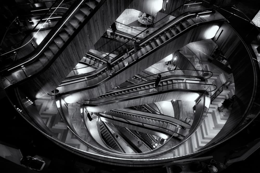 Spiral Escalator Architecture by Ricardo Gayan — canvas wall art