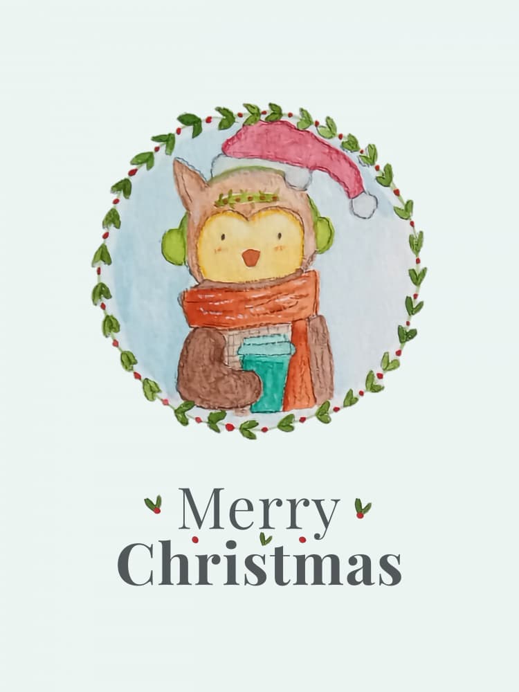 Cute Christmas Owl by Elizabeth C — canvas wall art