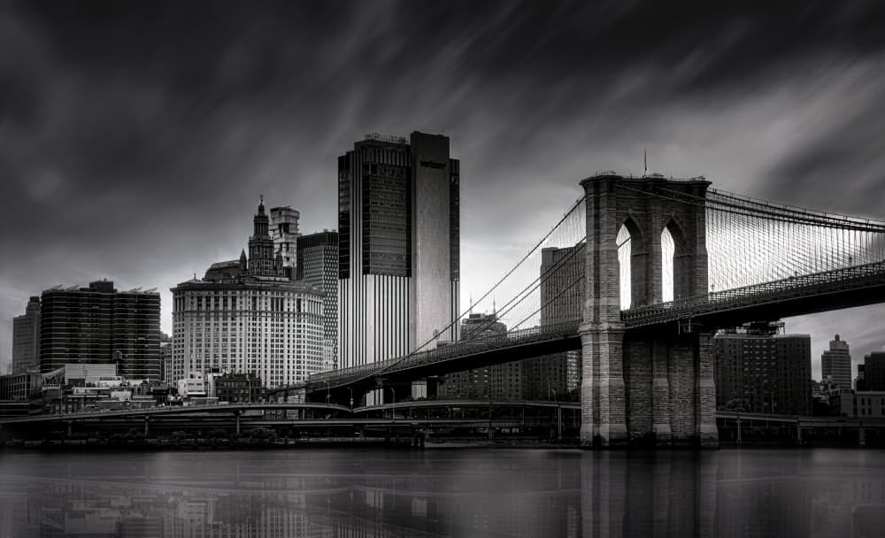 Moody Brooklyn Bridge by Catherine Wang — canvas wall art