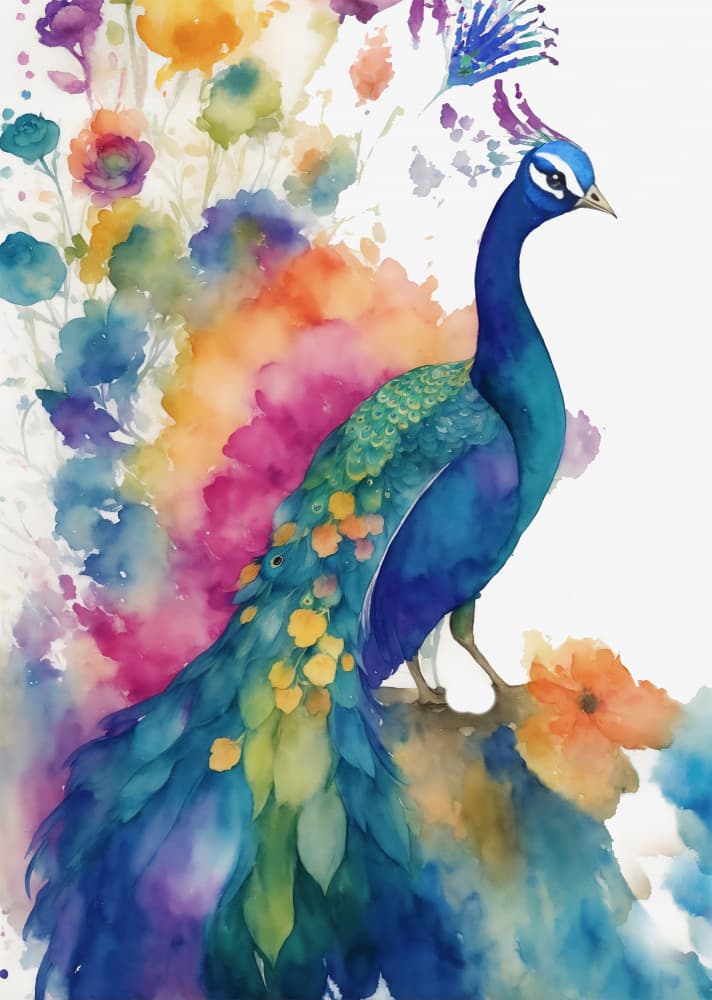 Vibrant Watercolor Peacock by Christine Lindstrom — canvas wall art