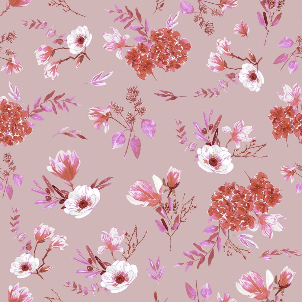 Floral Bouquets Pattern Red, Pink and Neutrals by Anis Illustration — canvas wall art