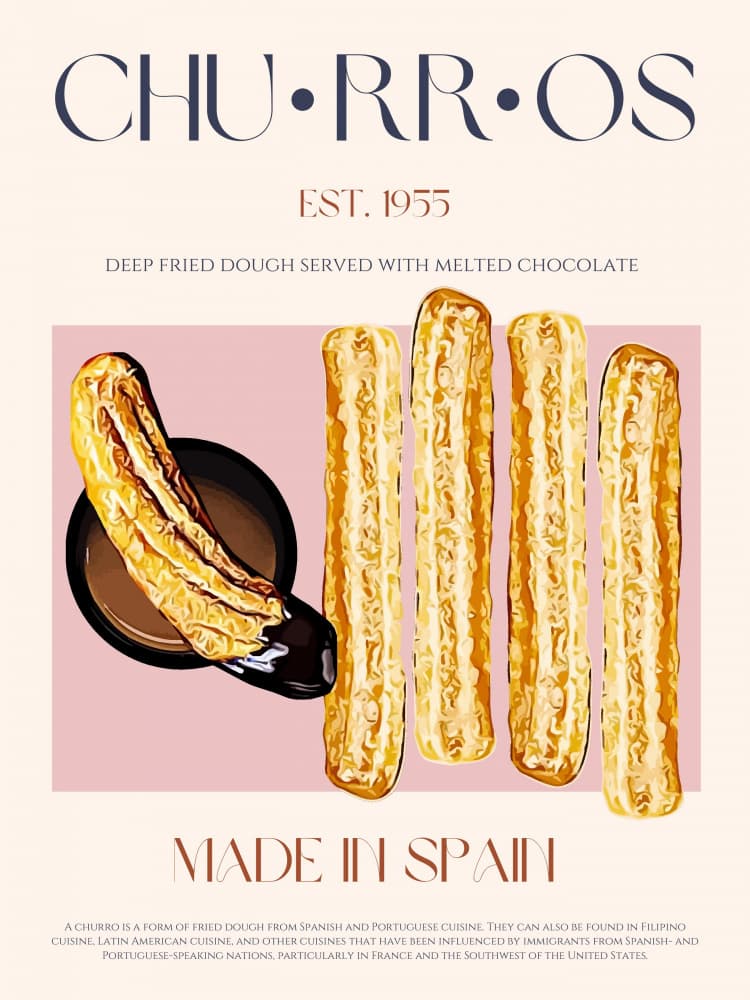 Golden Churros and Chocolate by Nazma Khokhar — canvas wall art