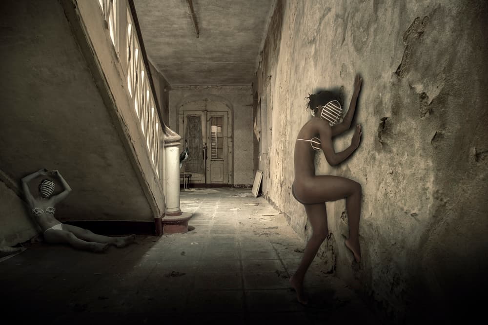 Masked Figures in Desolation by Christine von Diepenbroek — canvas wall art