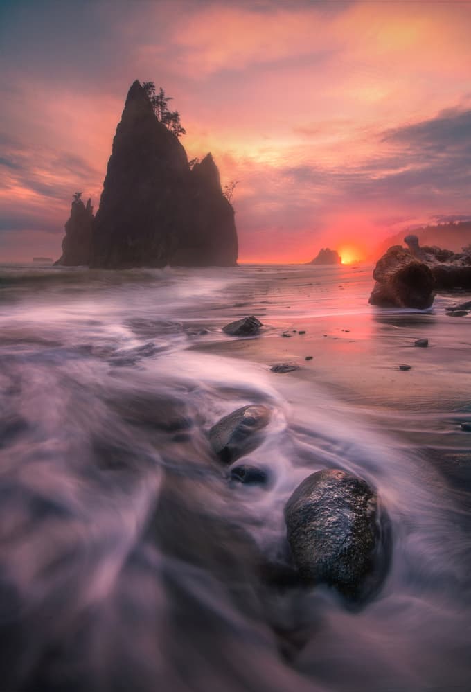 Sunset Sea Stacks Glow by Ruiqing P. — canvas wall art