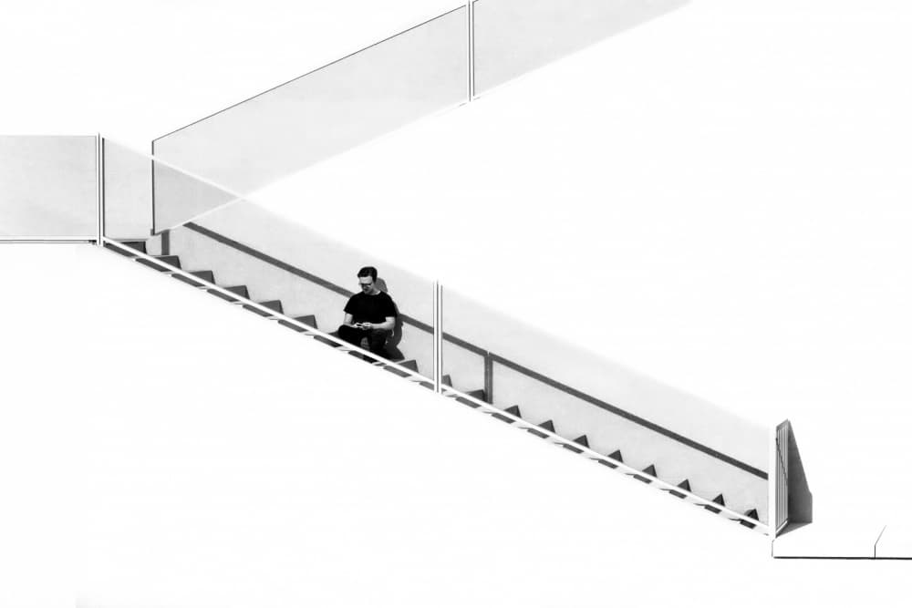 Man on Modern Stairs by Stephan Rückert — canvas wall art