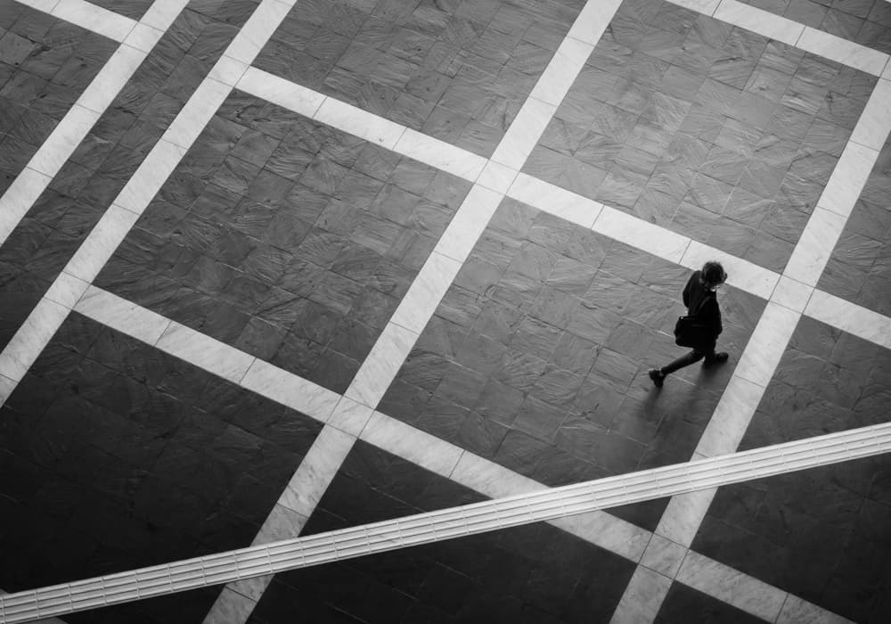 Solitary Figure Geometric Floor by Haruyo Sakamoto — canvas wall art