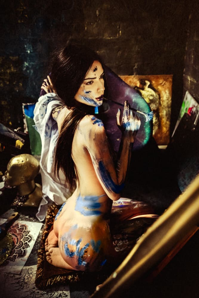 Artist in Blue Paint by Ruslan Bolgov — canvas wall art