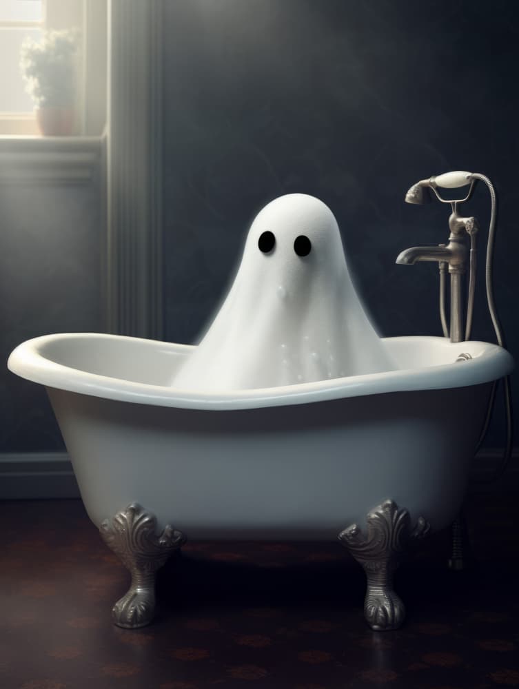 Whimsical Bathtub Ghost by Bilge Paksoylu — canvas wall art