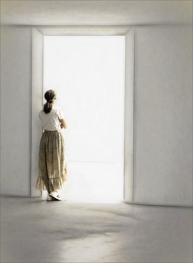 Woman In Bright Doorway by Gilbert Claes — canvas wall art