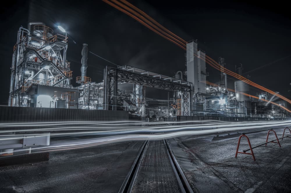 Industrial Night Light Trails by Tomoshi Hara — canvas wall art