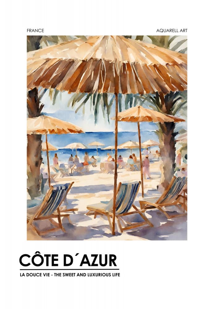 French Riviera Beach Life by Ohkimiko — canvas wall art