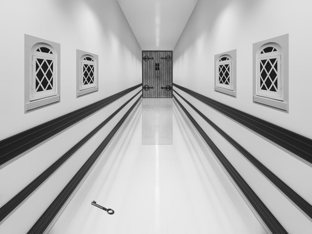White Hallway Mystery Key by Jacqueline Hammer — canvas wall art