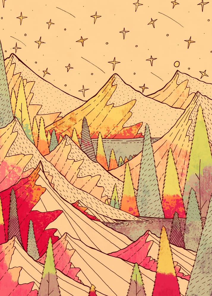 Starry Mountain Forest by Stephen Wade — canvas wall art