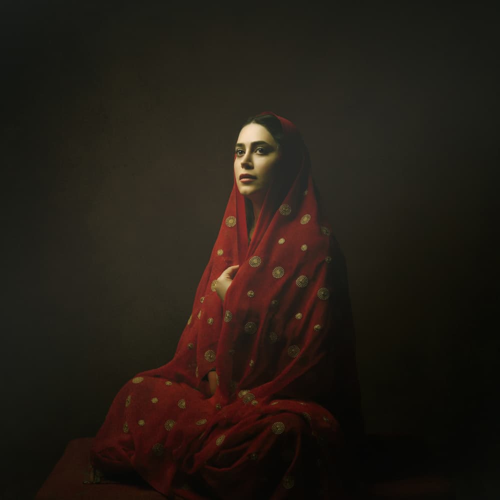 Woman in Red Shawl by Moein Hasheminasab — canvas wall art