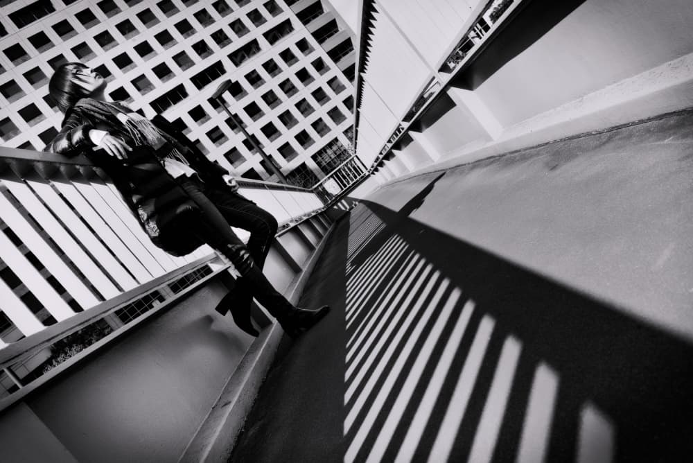Urban Woman Geometric Shadow by moucorn — canvas wall art