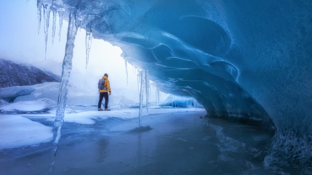 Blue Ice Cave Explorer by Selions(陈磊) — canvas wall art
