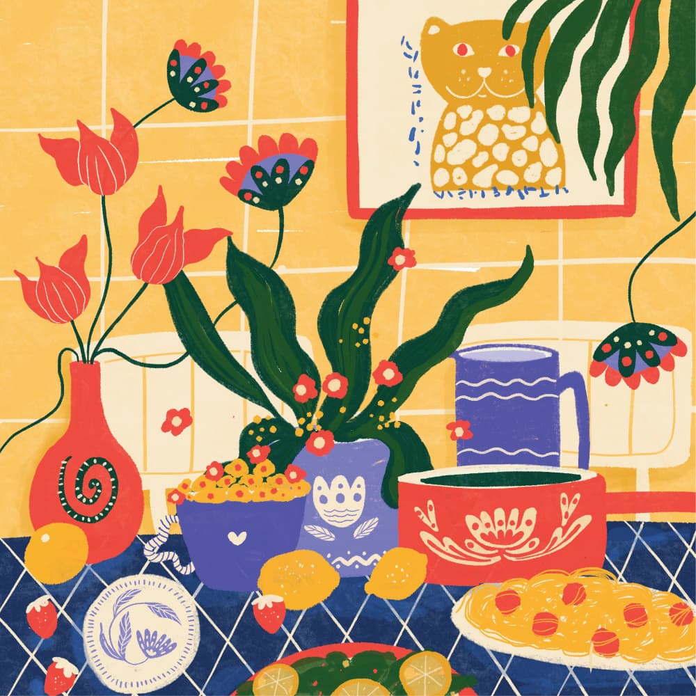 Vibrant Kitchen Still Life by Shriya Bhattacharya — canvas wall art