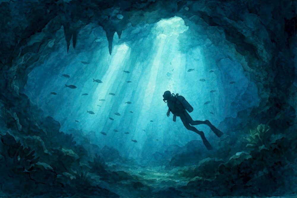 Deep Blue Cave Diver by Natalie Bruns — canvas wall art