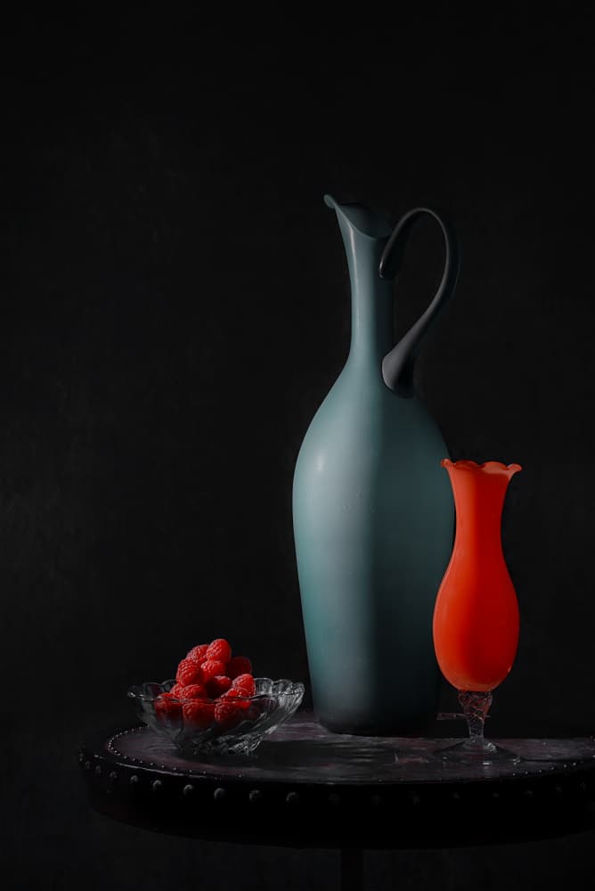 Elegant Vases and Raspberries by Lydia Jacobs — canvas wall art