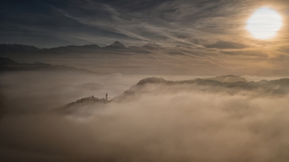Golden Sun Mountain Church by Milan Malovrh — canvas wall art