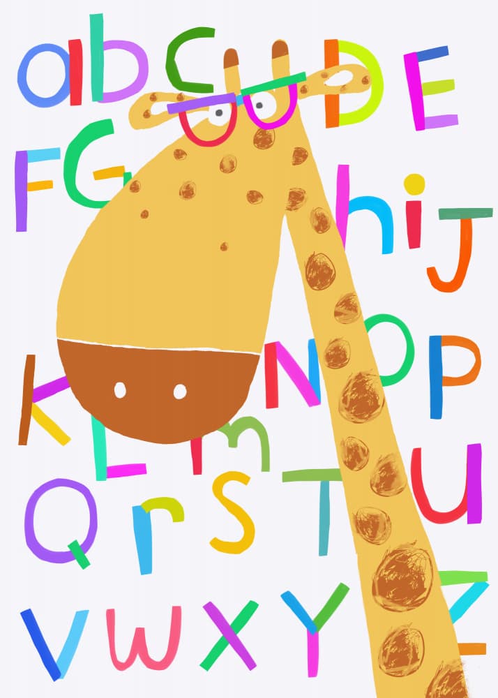 Colorful Alphabet Giraffe by Carla Daly — canvas wall art