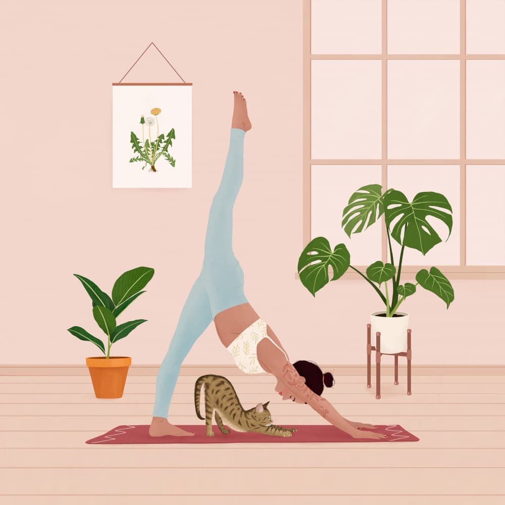 Yoga With My Cat by Petra Holíková — canvas wall art