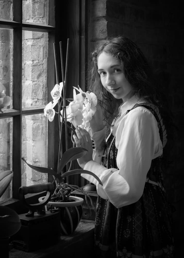Gentle Woman And Orchid by Miroslaw Prybinski — canvas wall art