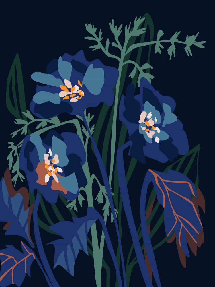Deep Blue Blooms by Annick — canvas wall art
